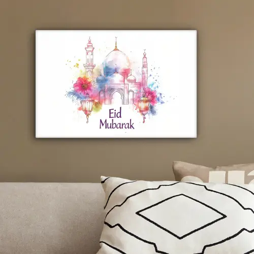 Moskee - Eid Mubarak - Suikerfeest - Kleurrijk - Ramadan - Islamitische canvas 2cm klein -sfeer3