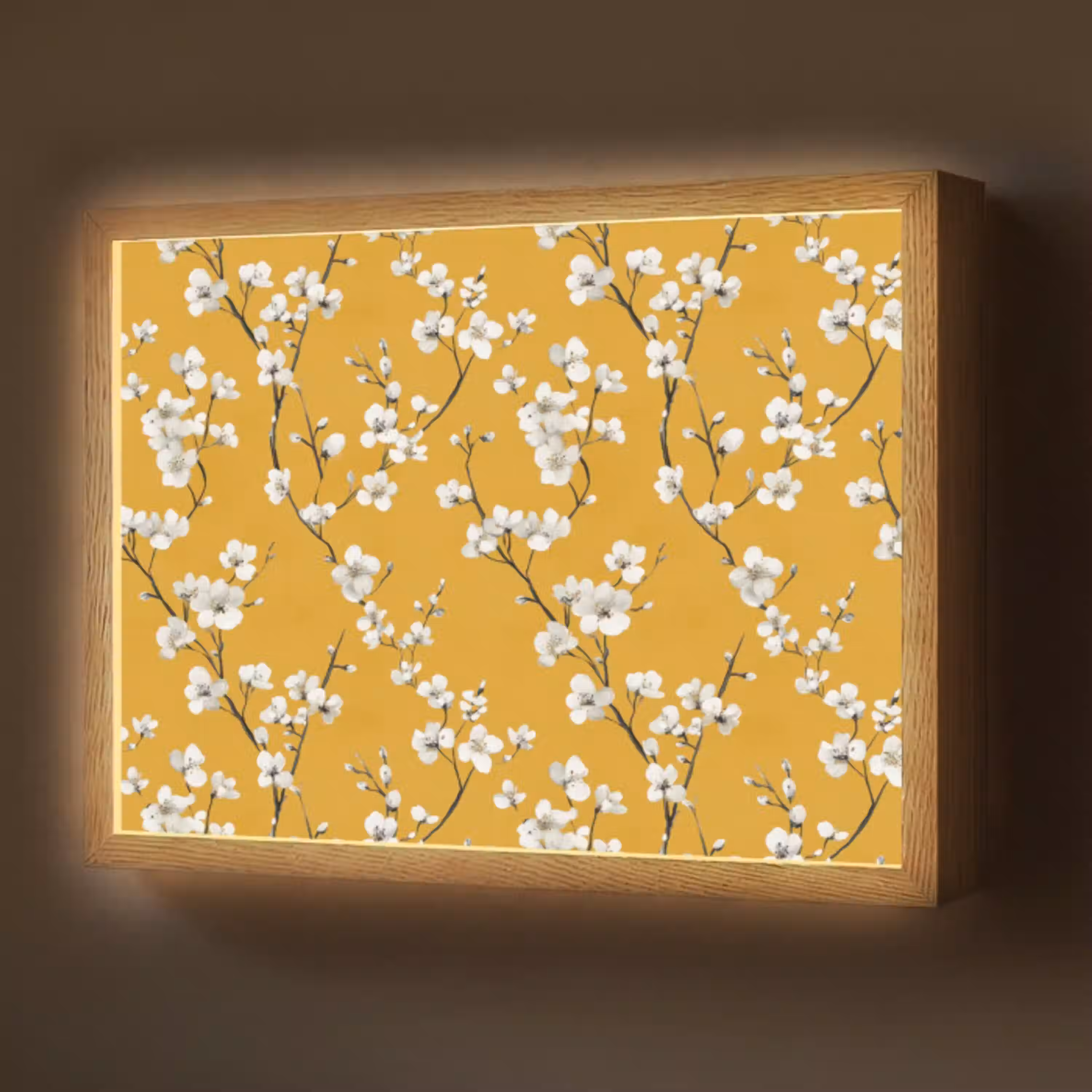 Bloesemtak - Aquarel - Geel Light Box met batterij (Wandlamp) middel 907 -z3d_website