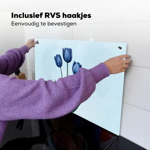 Tulpen - Blauw - Bladeren Inductie beschemer met haakjes klein -ky-ophangen-nl