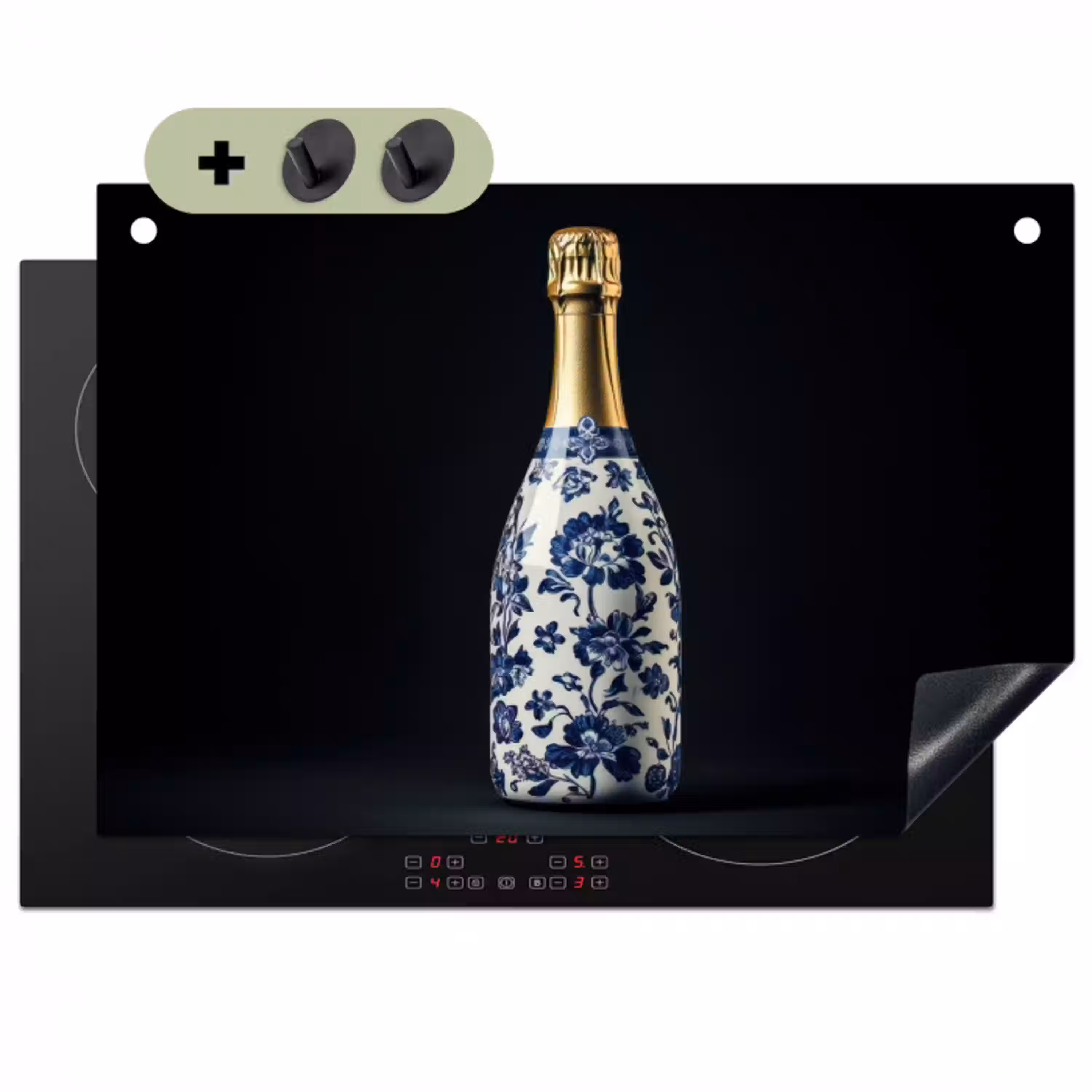 Champagne - Bloemen - Goud - Chique Inductie beschemer met haakjes klein -3d