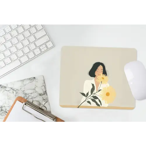Vrouw - Bloem - Geel - Minimalistisch muismat rubber klein -witbureau