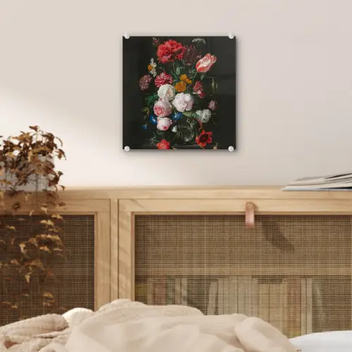 Stilleven met bloemen in een glazen vaas - Schilderij van Jan Davidsz. de Heem plexiglas 5mm klein -sfeer4