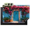 Deur - Hout - Bloemen - Blauw Inductie beschemer met haakjes klein -3d