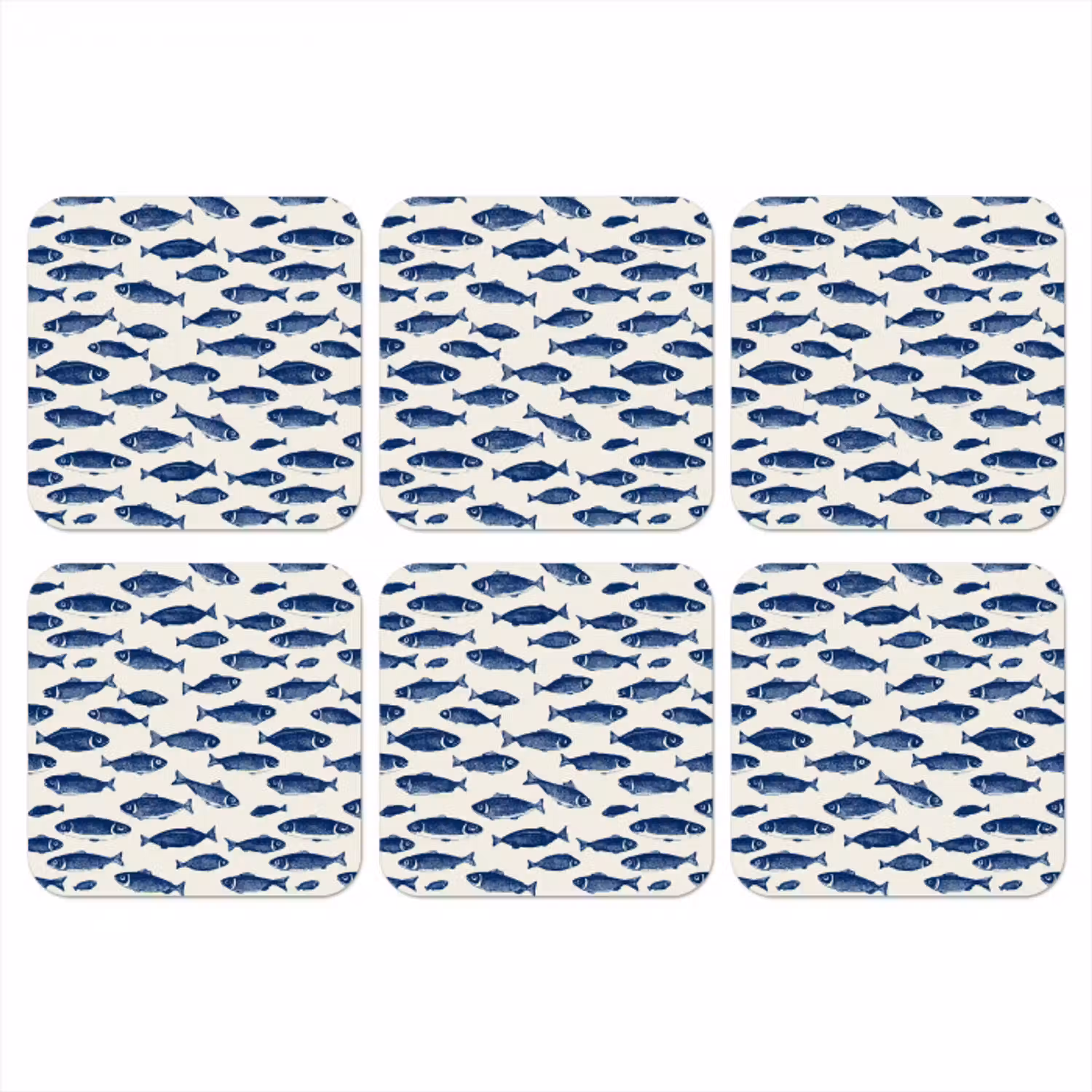 Vissen - Patroon - Blauw - Wit onderzetter kurk middel 366 -3d