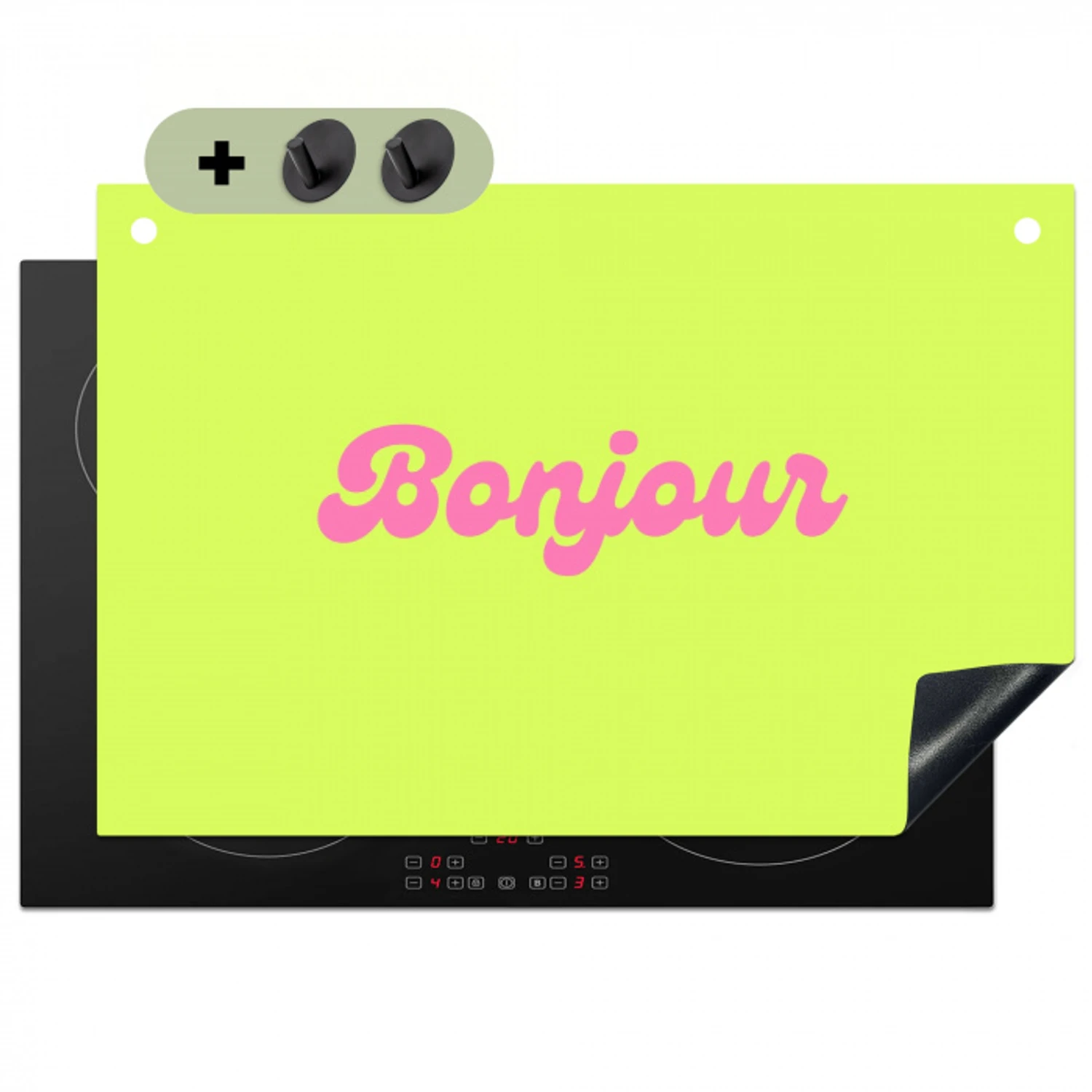 Groen - Roze bonjour - Retro Inductie beschemer met haakjes klein -3d