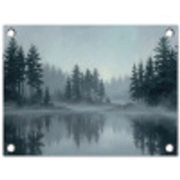 Bos - Meer - Mist - Natuur - Grijs tuinposter los doek klein -3d