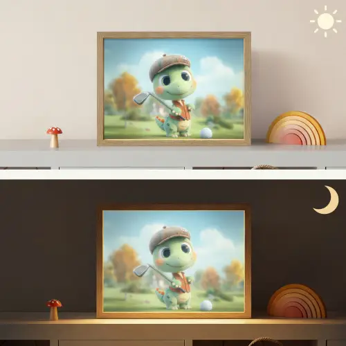 Cartoon - Dino - Groen - Golven Light Box met batterij (Wandlamp kind) middel -sfeer3_kind