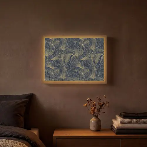 Abstract - Lijnen - Blauw - Goud Light Box met batterij (Wandlamp) middel 907 -sfeer4