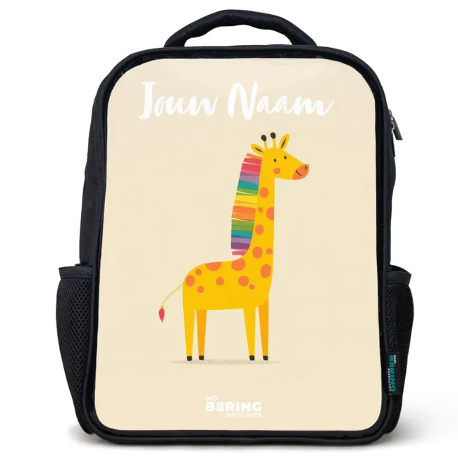 Rugzak kind met naam - Zwart - Giraffe - Dier - Kleurrijk