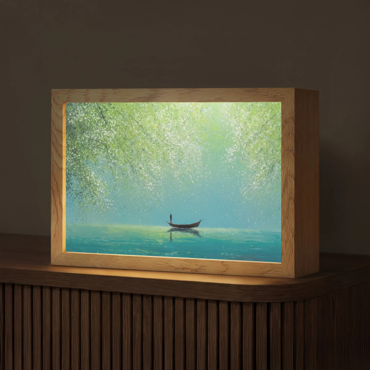 Bootje - Water - Bladeren - Bloesems Light Box met kabel (Tafellamp) klein -z3d_website