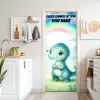 Niedlicher Dino unter Regenbogen im Aquarellstil. deurposter klein -sfeer5