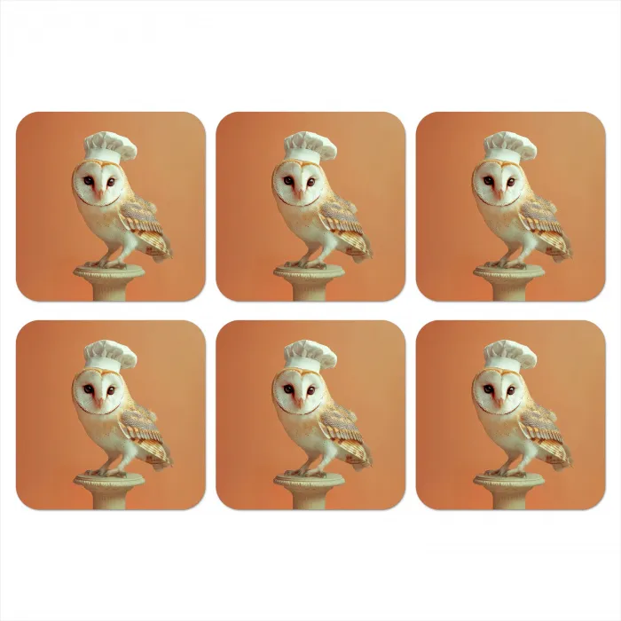 Kerkuil - Koksmuts - Oranje - Vogel onderzetter kurk middel -3d