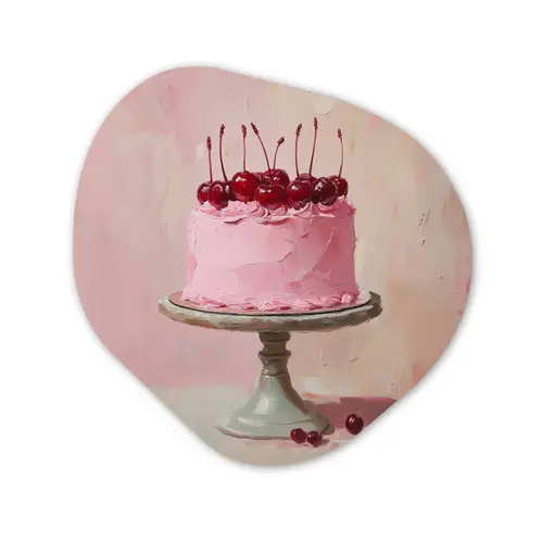 Taart - Pink - Cherry Wandcirkel Organisch Forex 3mm klein -3d
