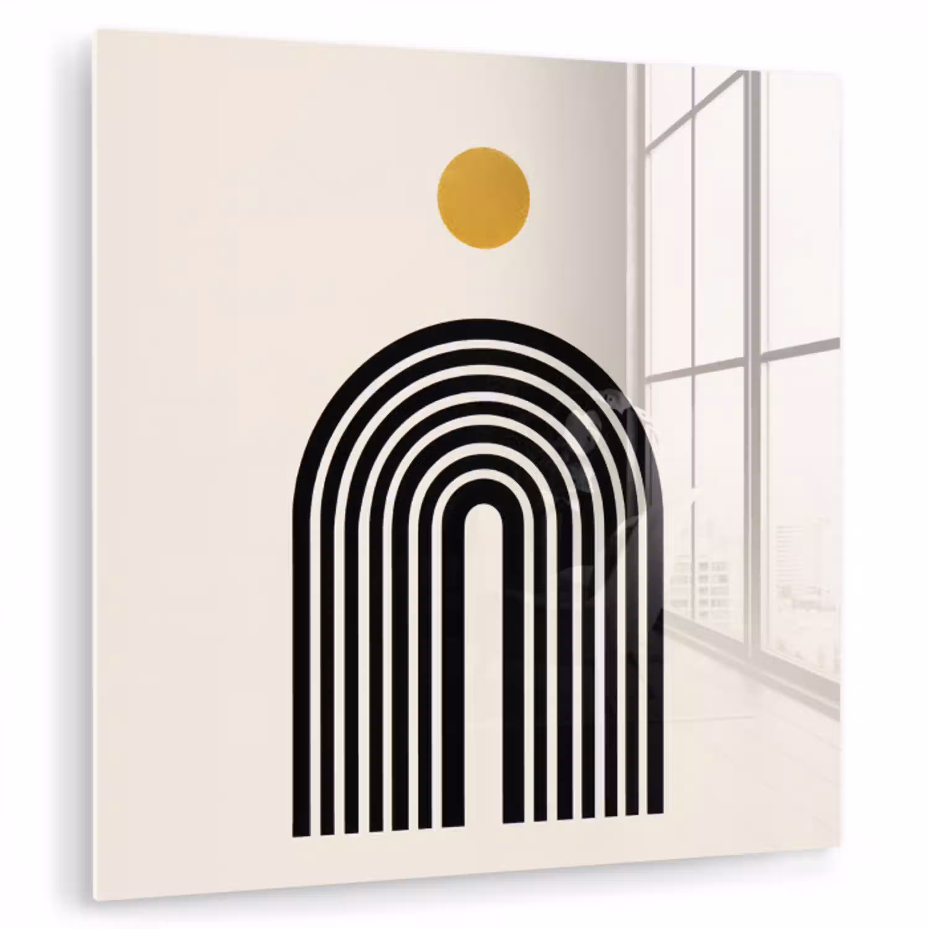Minimalistisch - Zwarte boog - Gouden cirkel plexiglas 5mm klein -zzzproduct_nieuw