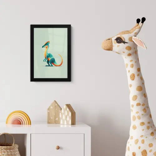 Staart - Dino - Minimalistisch - Blauw fotolijst zwart zonder passe partout klein -usfeer4_kinderkamer