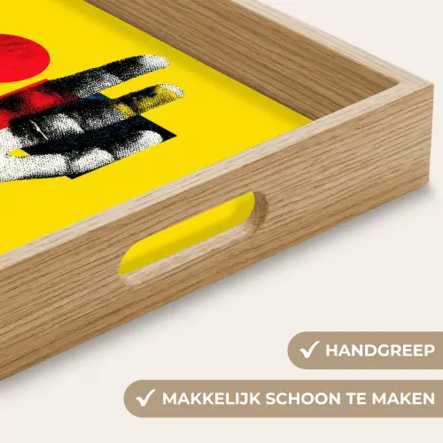 Hand - Rode cirkel - Geel Dienblad Rechthoek middel -USP_HandgreepNL
