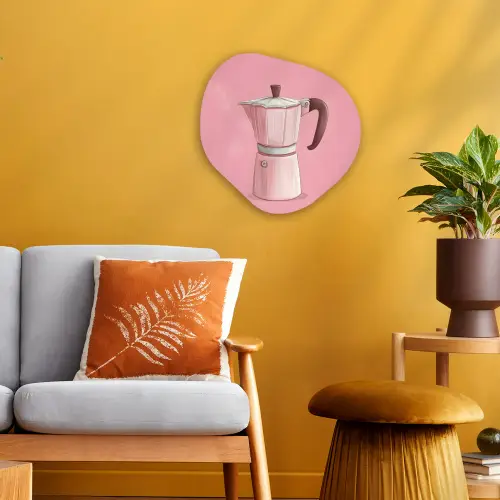 Roze - Mokkapot - Illustratie - Koffie Wandcirkel Organisch Forex 3mm klein -sfeer4