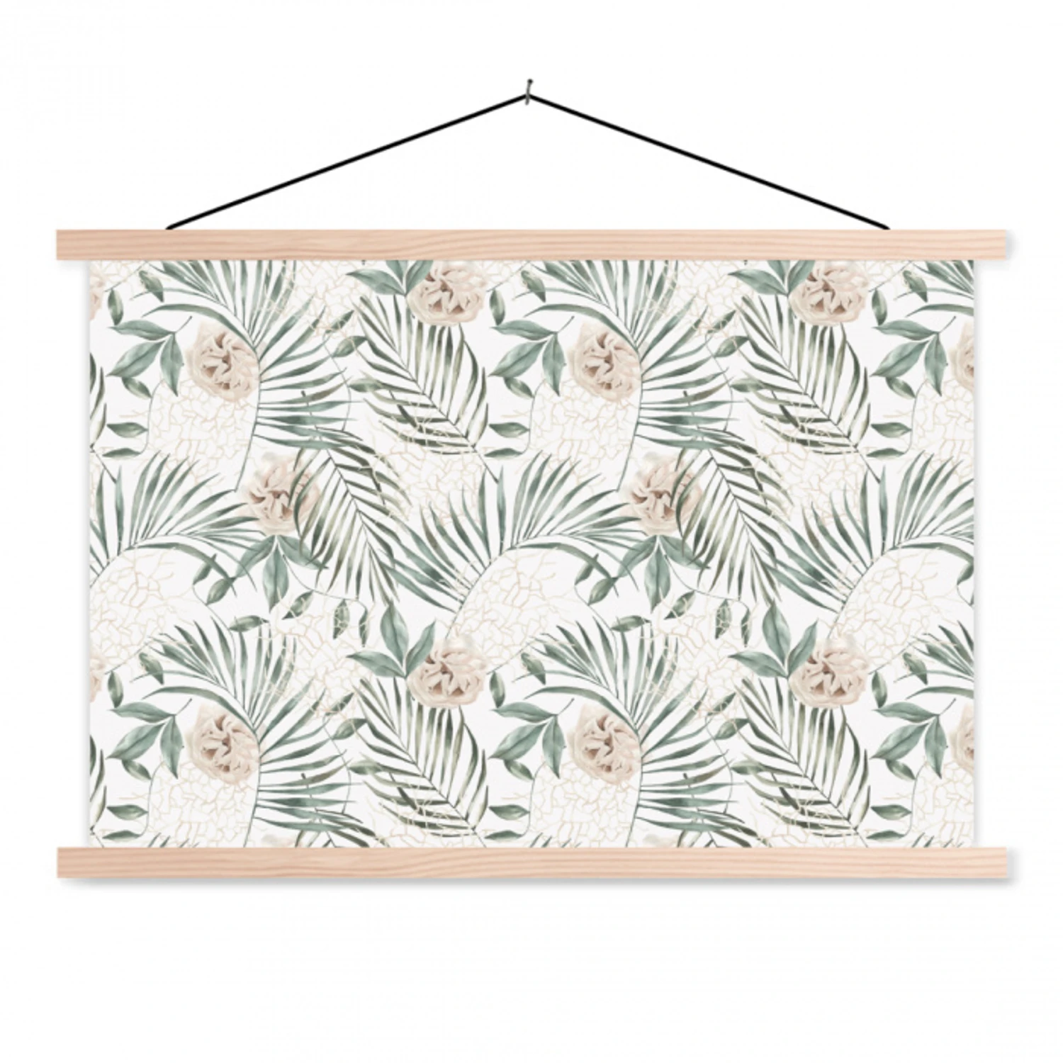 Bohemian - Bloemen - Bladeren - Jungle - Tropical textielposter latten blank klein -3d