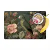 Groene papegaai - Kleurrijke bloemen - Donkere achtergrond Placemat vinyl groot -zzzproduct_Kitchenyeah-website