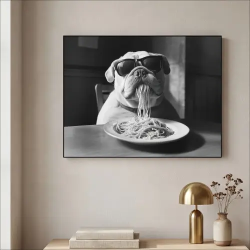 Hond - Bulldog - Pasta - Bril - Stoer - Dieren Textielframe zwart klein -sfeer2