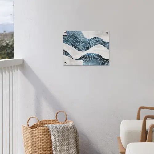 Lijnen - Golven - Abstract - Blauw tuinposter los doek klein -sfeer8