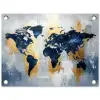 Wereldkaart - Blauw - Abstract tuinposter los doek klein -3d
