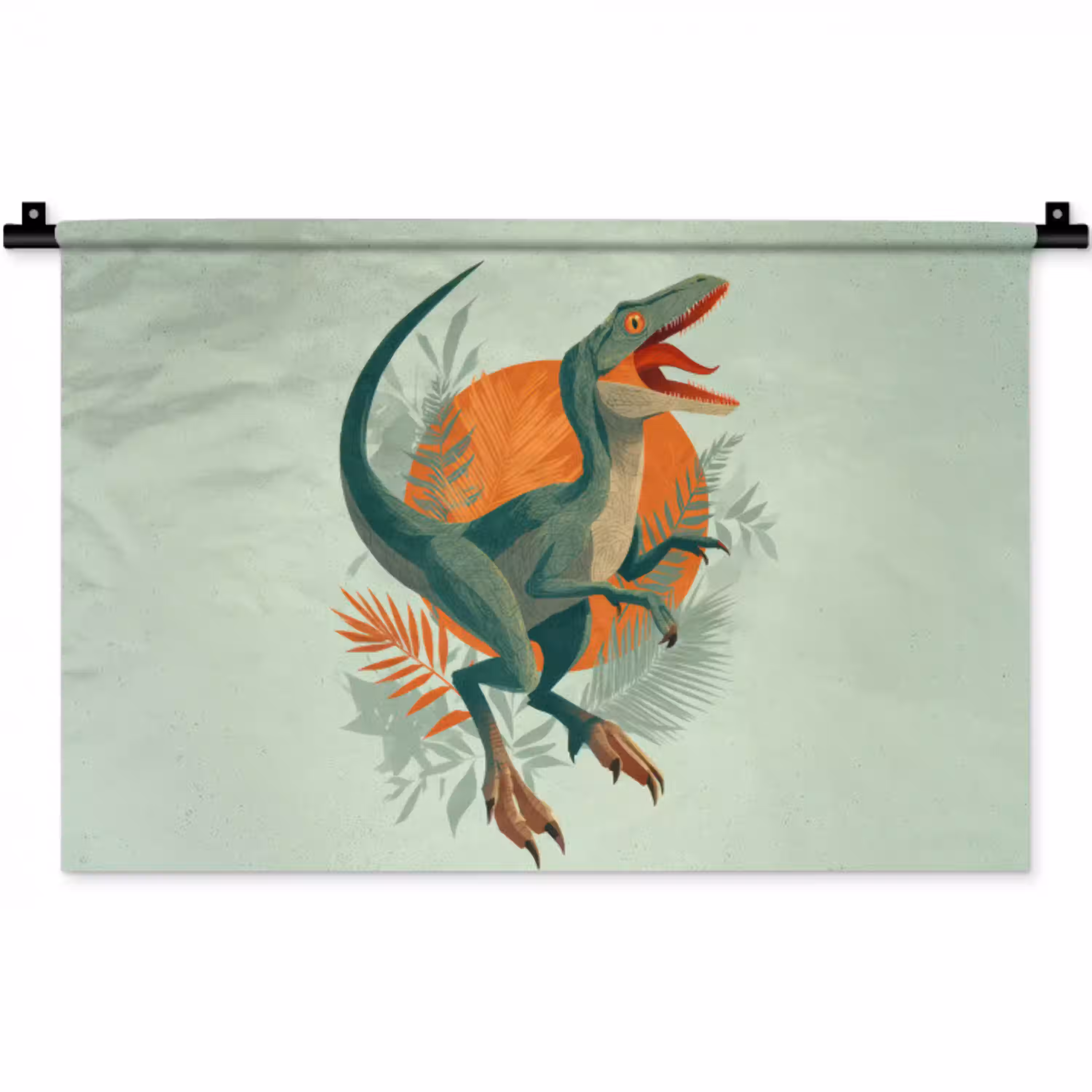Dino - Bladeren - Grafisch - Groen Wandkleed katoen klein -zz3d
