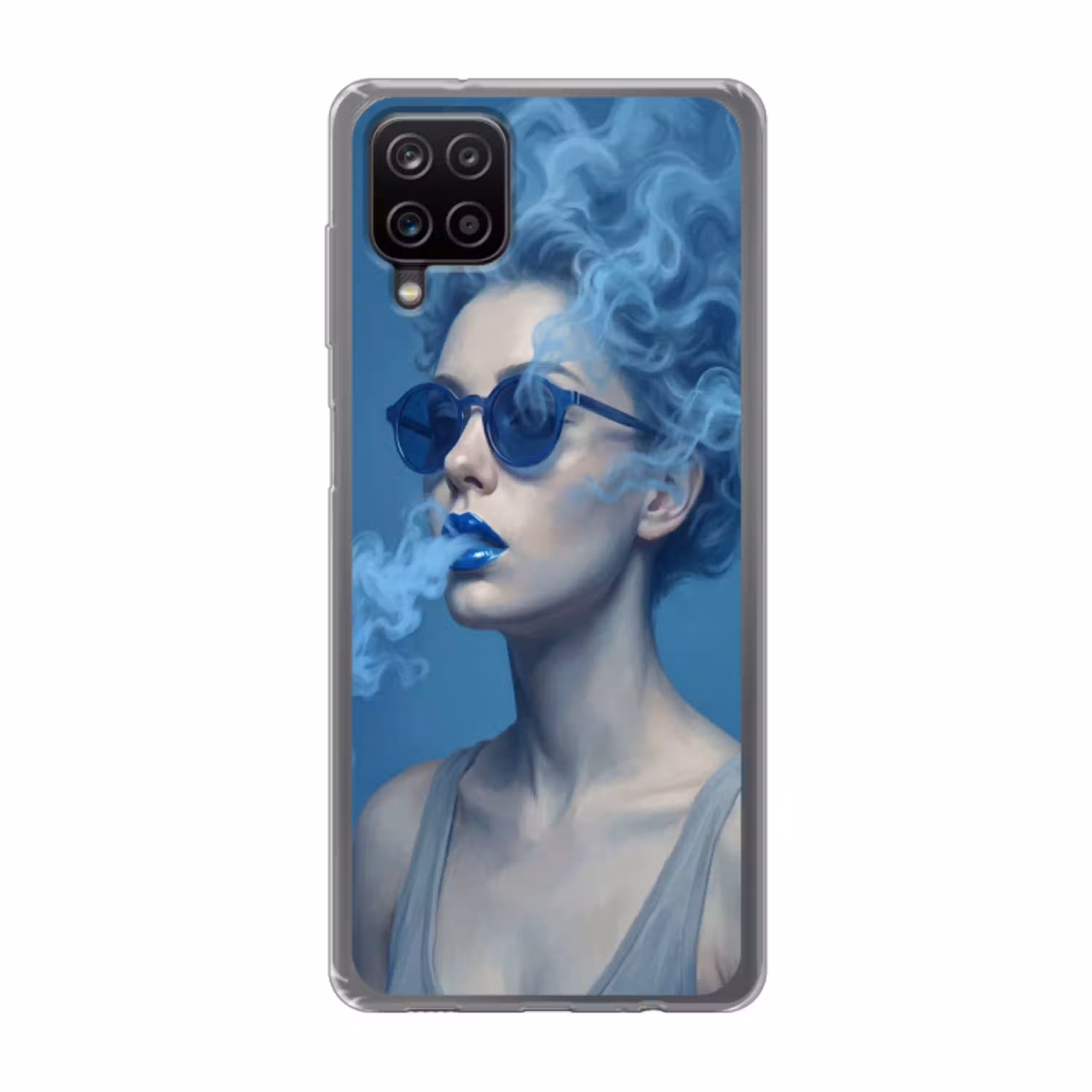Portret - Zonnebril - Rook - Abstract - Blauw Telefoonhoesje Samsung Galaxy A12 klein -3d