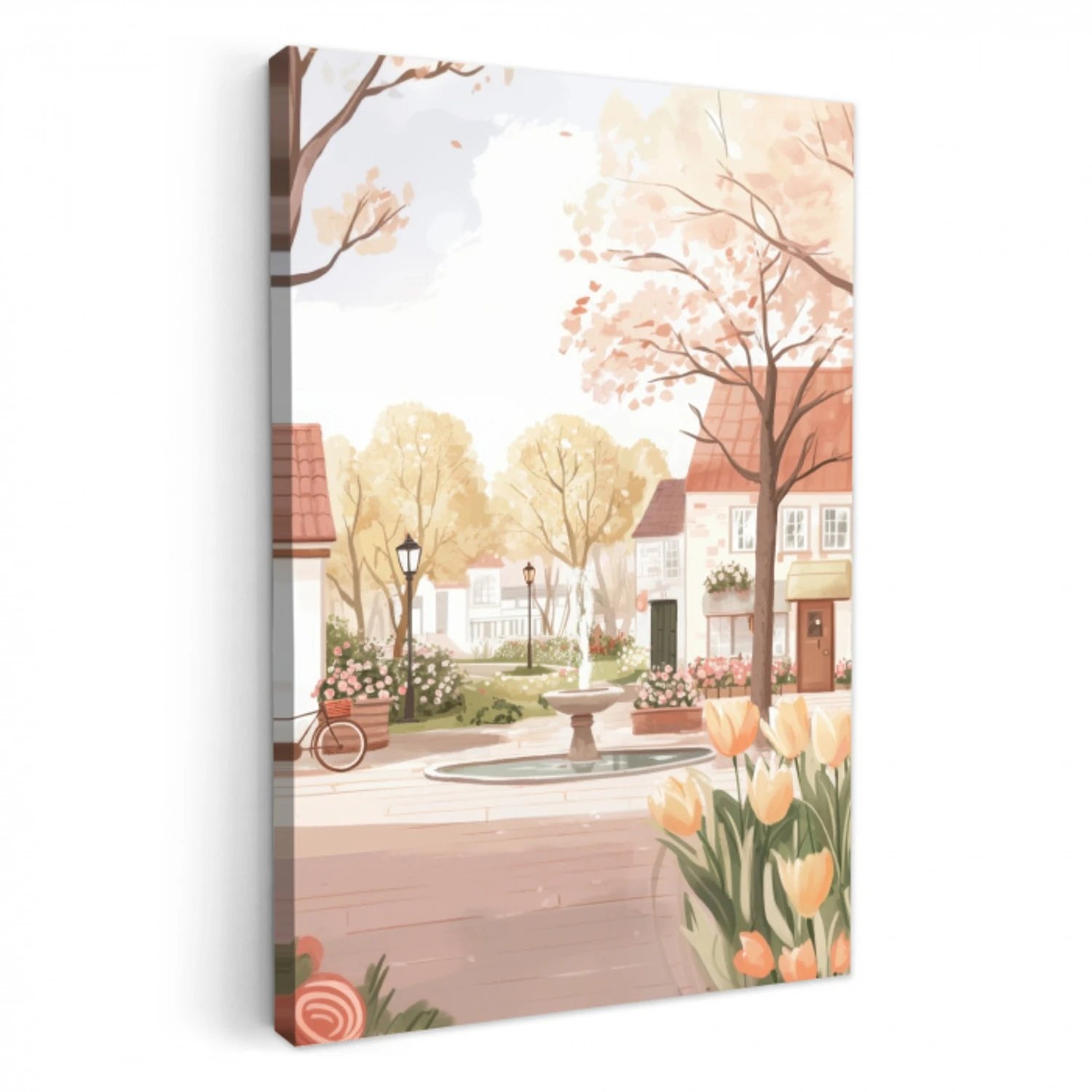 Dorpsplein - Fontein - Tulpen KitchenYeah - Keuken - Canvas klein -3d