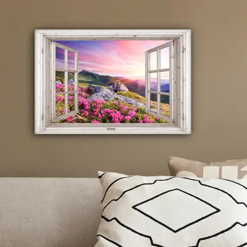 Bergen - Landschap - Doorkijk - Bloemen - Avond - Roze canvas 2cm klein -sfeer3