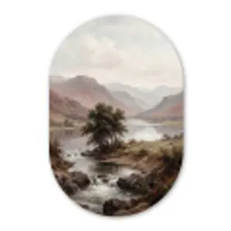 Berglandschap - Meer - Bergen - Vallei - Klassiek Wandcirkel Ovaal Forex klein -3d