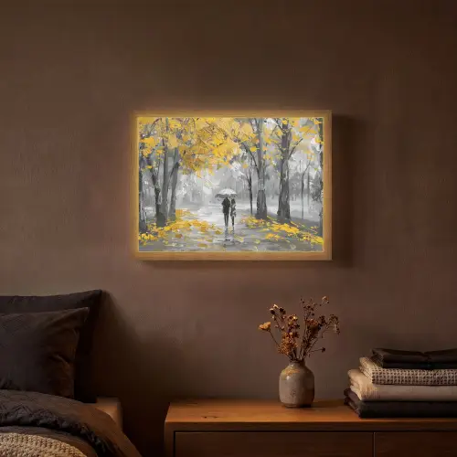 Natuur - Geel - Park -  Zwart - Wit Light Box met batterij (Wandlamp) middel -sfeer4