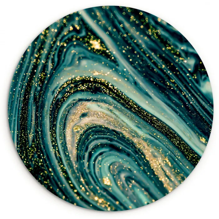 Marmerlook - Luxe - Goud - Turquoise - Glitter Wandcirkel kunststof plaat 5mm dik klein -3d