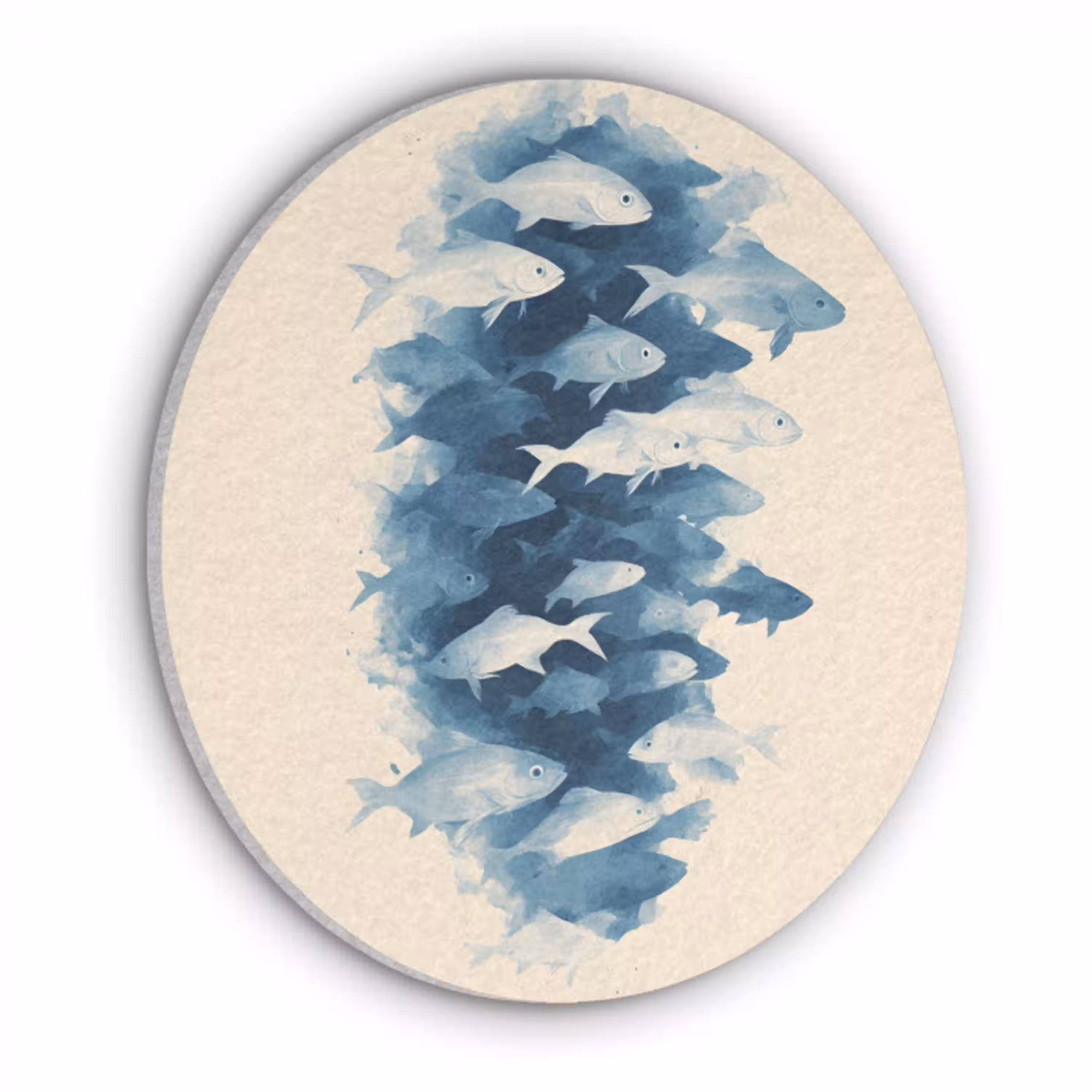 Vissen - Minimalistisch - Blauw Akoestische PET Vilt - Rond klein -3d