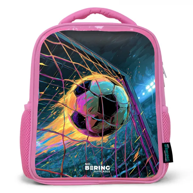 Rugzak kind met naam - Roze Neon - Net - Voetbal - Kleurrijk