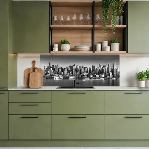 Skyline - Stad - Wolkenkrabbers - Zwart - Wit keuken achterwand 2 middel -sfeer3