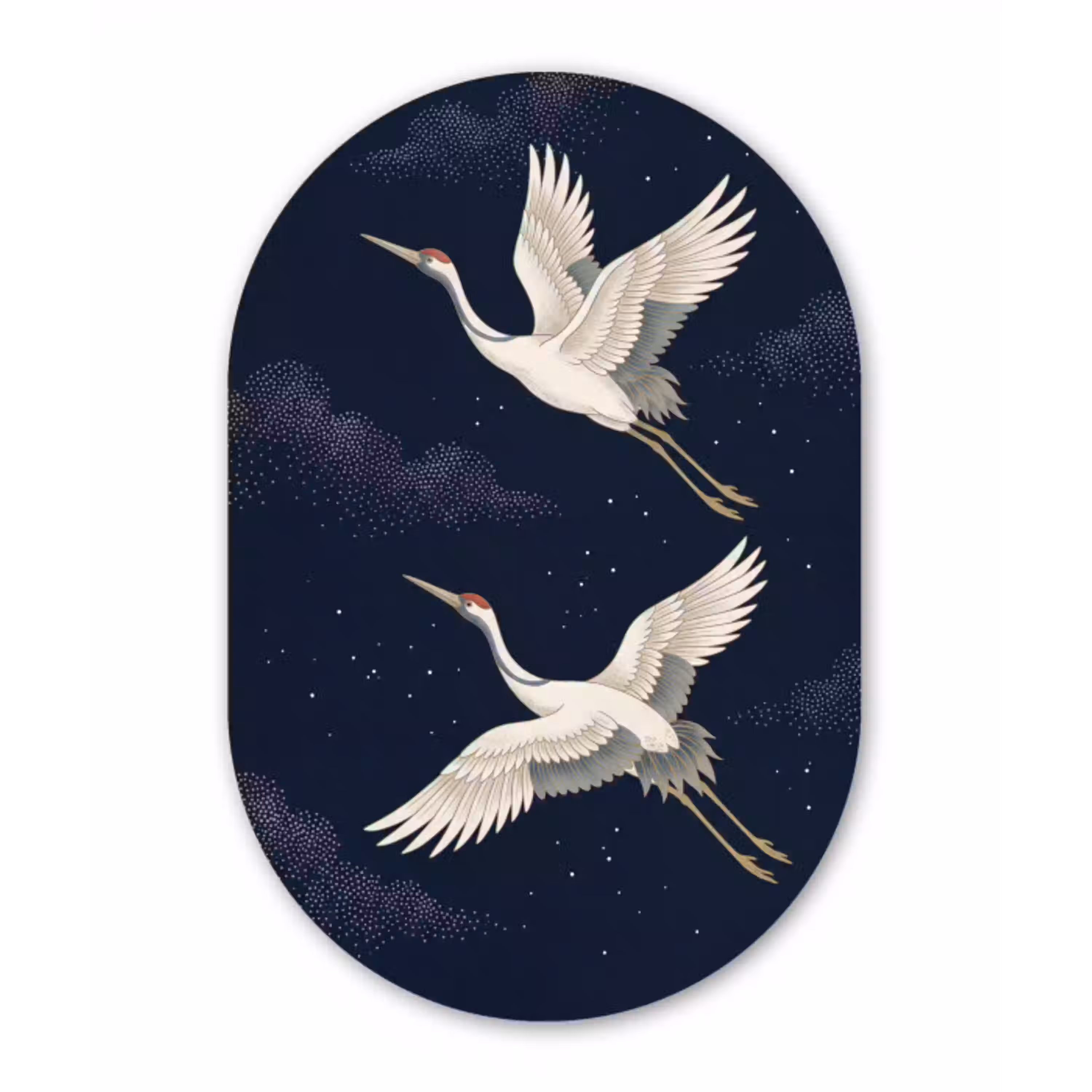 Kraanvogels - Nachthemel - Blauw Wandcirkel Ovaal Aluminium middel -3d