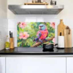 Papagaai - Hibiscusbloemen - Kleurrijk Inductie beschemer met haakjes klein -sfeer2
