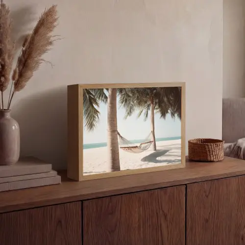 Hangmat - Palmbomen - Strand - Zee Light Box met batterij (Wandlamp) middel -sfeer2