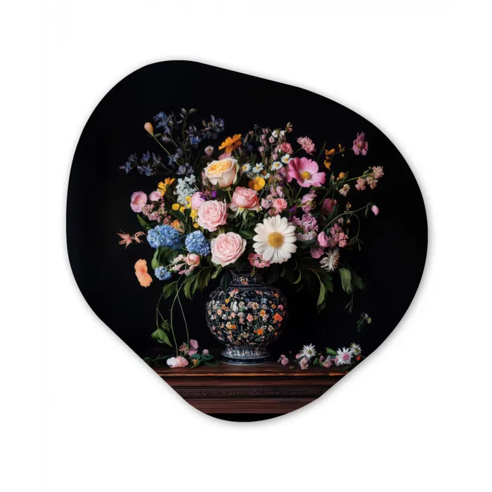 Bloemenvaas - Hout - Bloemen - Boeket Wandcirkel Organisch Forex 3mm klein -3d