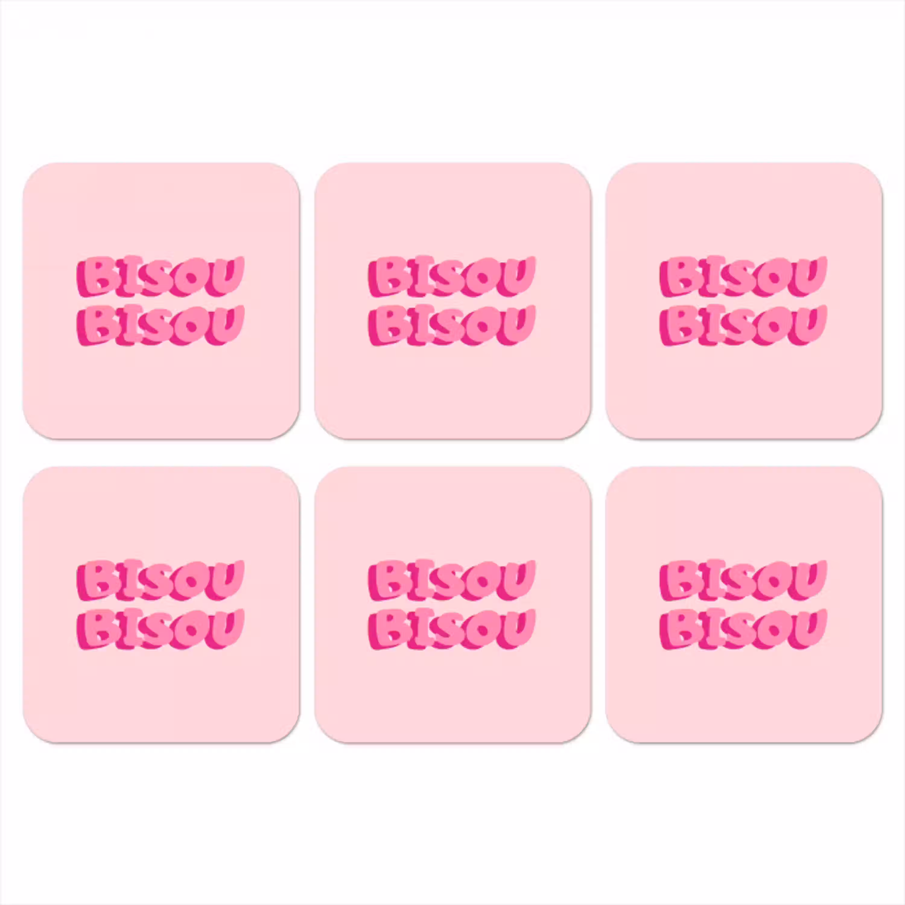 Bisou - Roze - Dikke letters onderzetter kurk middel -3d