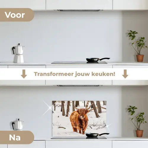 Schotse Hooglander - Sneeuw - Winter - Natuur - Dieren keuken achterwand spatscherm klein -voor_na_NL