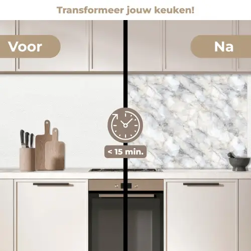 Grijs - Marmer - Gedetailleerd keuken achterwand 2 middel 871 -voor-na2_NL
