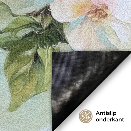 Bloesem - Bladeren - Lichtblauw Deurmat klein -antislip_NL
