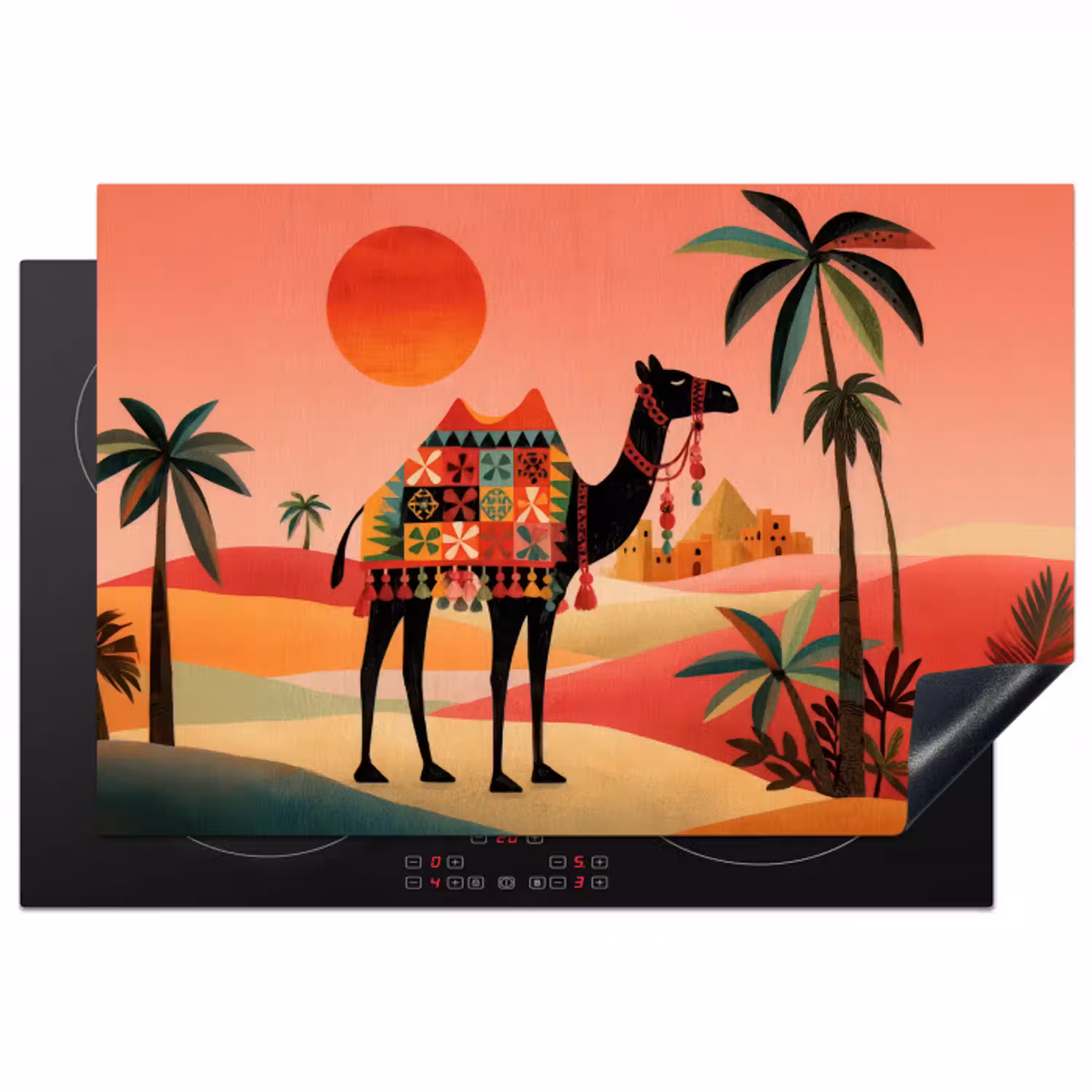 Kameel - Gekleurd tapijt - Duinen - Rode zon Inductie beschermer vinyl 3mm klein -3d