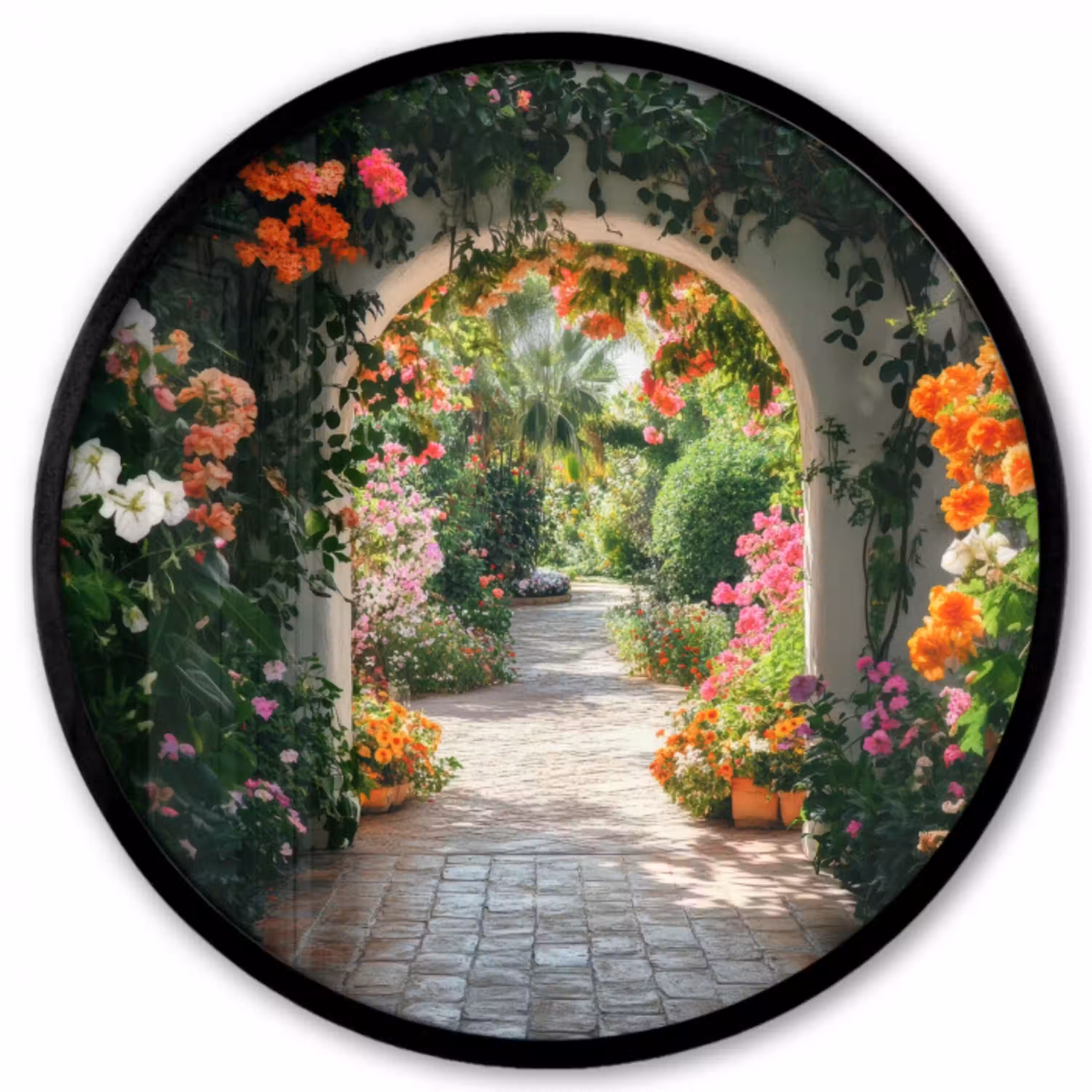 Doorkijk - Bloemen - Natuur - Bloementuin Fotolijst rond zonder passe partout klein -3d