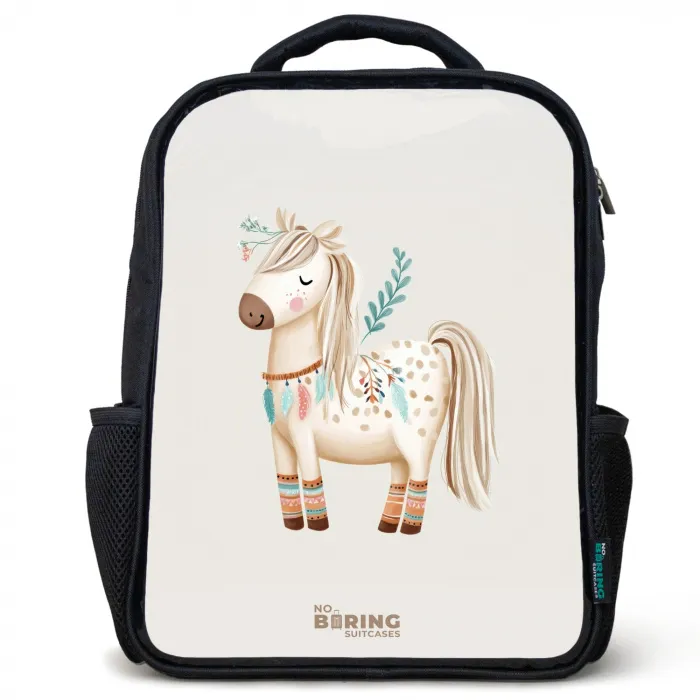 Bohemian paard in beige tinten Rugzak - Zwart middel -3d