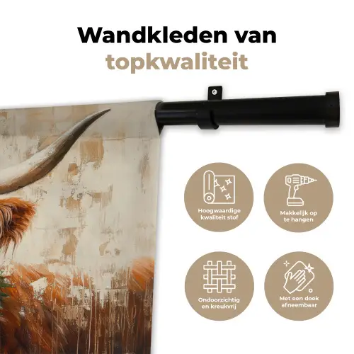 Kerst - Schotse Hooglander - Bruin - Krans Wandkleed katoen klein -sfeer2