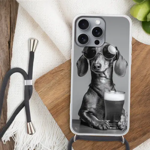 Teckel - Bier - Glas - Bril Hoesje iPhone 16 Pro Max met koord klein -sfeer4