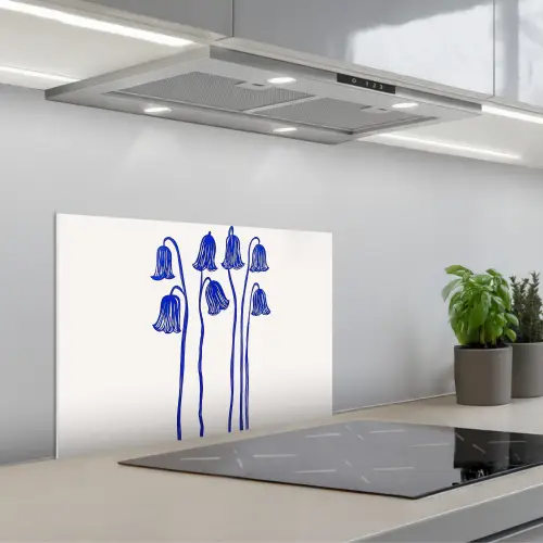 Bloemen - Blauw - Lijnen - Bloemblaadjes keuken achterwand spatscherm klein -3d_schuin